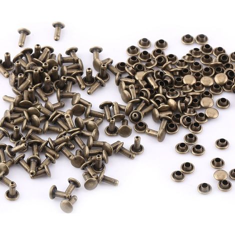 Rivets tubulaires à Double capuchon en métal et cuir, réparation artisanale, goujons de décoration, 100 pièces (1/5)