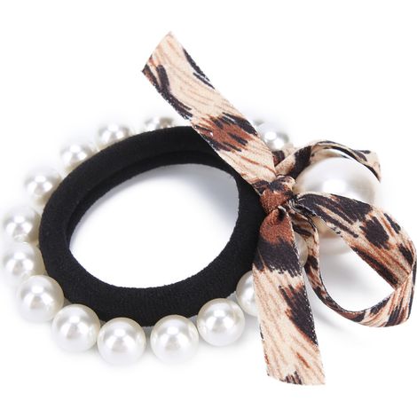 Ruban à Cheveux en Perles Fausses avec Nœud Papillon, Accessoire Élégant pour Femmes et Filles, Idée Cadeau, Imprimé Léopard Café (1/5)