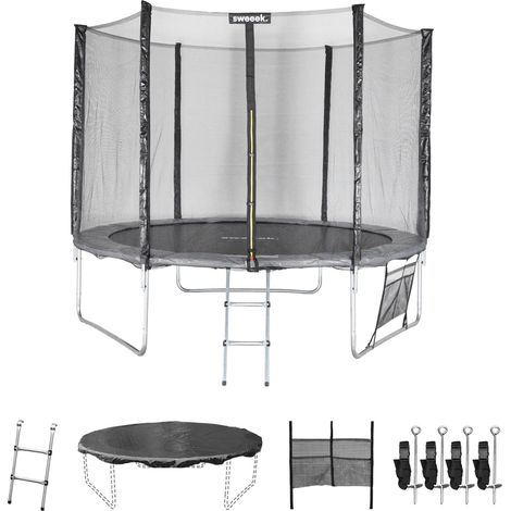 10ft trampoline with safety net, ladder, cover, shoe net, anchoring kit, Mars XXL, Grey, 303x303x78cm sweeek (1/5)