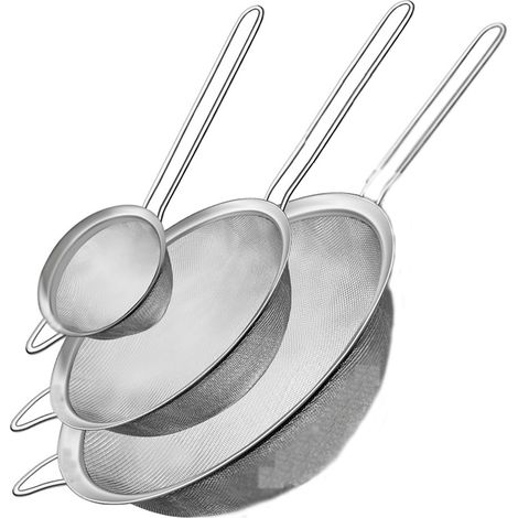 Set De Passoires - Maille Fine - 8 cm 12 cm 18 cm - Pour Cuisiner Pâtisser Et Préparer Les Aliments - 3 Pièces (1/5)