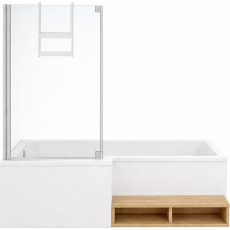 Pack baignoire bain douche antidérapante 160 x 90  JACOB DELAFON Neo version gauche + pare bain chromé + tablier en niche