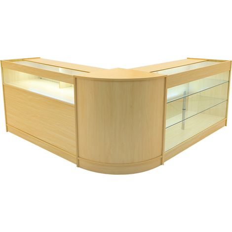 Comptoirs de Vente en MDF Érable à LED Blancs Ensemble Triton CM60 K1500 B1500 3 Unités de Rangement Étagères Internes Portes Coulissantes Verouillables Réception Bureau Vêtements Bijoux [Clés INCLUS] (1/5)