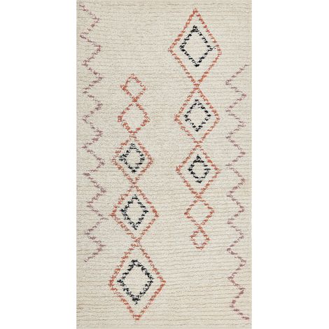 Tappeto rettangolare cotone 80 x 150 cm motivo geometrico beige Guwahati