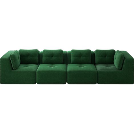 CAIziCanapé de salon modulable sans cadre, canapé 4 places confortable à assise profonde avec coussins moelleux et revêtement en velours côtelé, aucun montage requis, design antidérapant, vert
