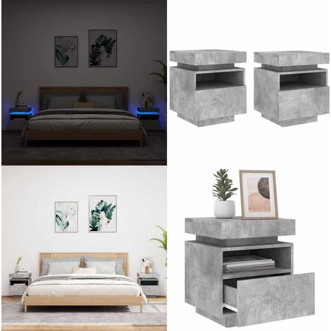 Nachttische mit LED-Leuchten 2 Stk. Betongrau 40x39x48,5 cm - Nachttisch - Beistelltisch - Wohnzimmermöbel - Schlafzimmereinrichtung - Beleuchtung - Home & Living (1/5)