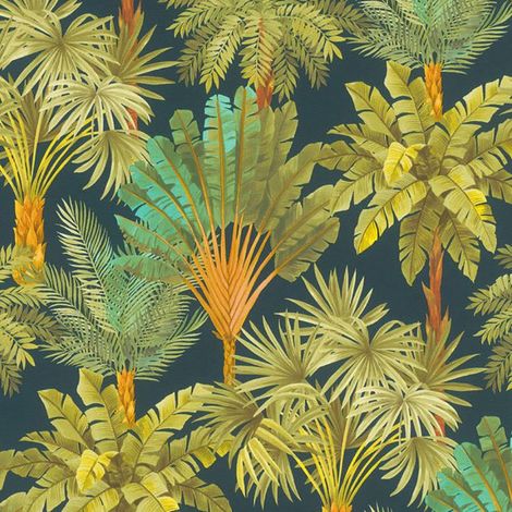 Rasch Jungle Trees Navy Green Wallpaper Textured Modern Paste The Wall Vinyl