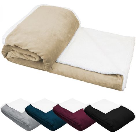 Couverture, plaid polaire 150 x 200 cm en flanelle et sherpa ultra doux - Beige - Vivezen