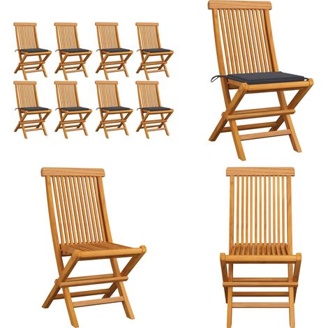 Chaises de jardin avec coussins anthracite lot de 8 Teck massif - Chaise De Jardin Pliable - Chaise De Jardin En Bois - Mobilier De Jardin - Chaise De Jardin Teck - Chaise De Jardin Résistante Aux Int (1/5)