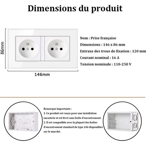 1 pièce Prise Électrique Murale Double avec Port USB + Type-C – Prise Murale 16A Blanche Facile à Installer