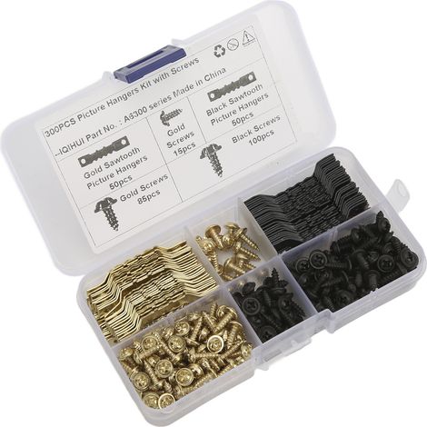 Packung mit 100 doppelzinkigen 4-mm-Bilderhaken inklusive 240 Schrauben, Aufhängeset für Bilderrahmen und Uhren, Wandmontage (1/5)