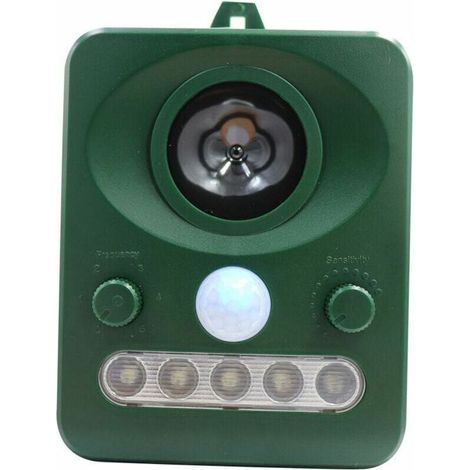 Repulsif d'oiseaux a ultrasons solaire exterieur, double charge solaire, conception etanche, Autre batterie integree, vert herbe
