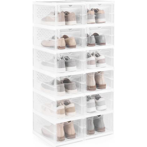 Stapelbare Schuhboxen mit Klapptür, 12er-Set