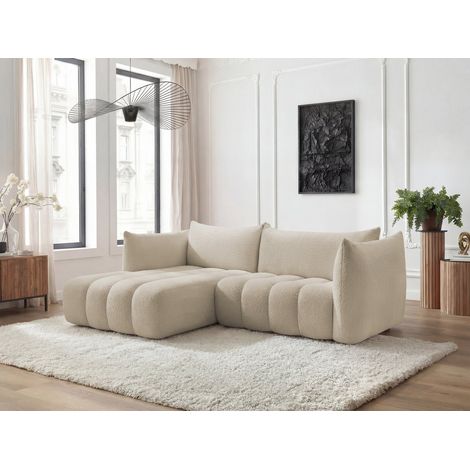 BOBOCHIC - Canapé d'angle fixe AZRA tissu bouclette Angle gauche  Beige