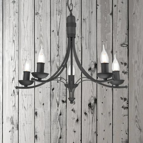 [GEBRAUCHT] B-Ware Lamkur Kronleuchter Kandela Schwarz Stahl 5 Flammig E14 Dimmbar Leuchte 58 Cm