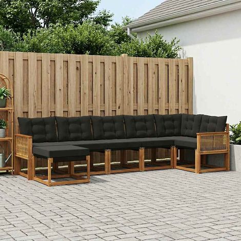 Set di divani da esterno con cuscino 7 pcs Naturale e Nero vidaXL (1/5)