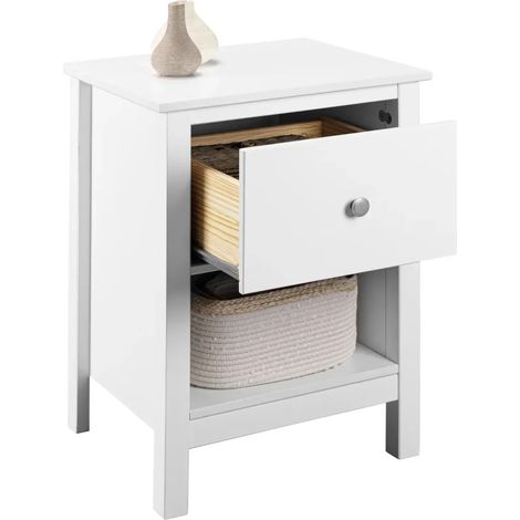 Comodino Camera da Letto con Cassetto Vano Portaoggetti Legno Bianco (1/5)