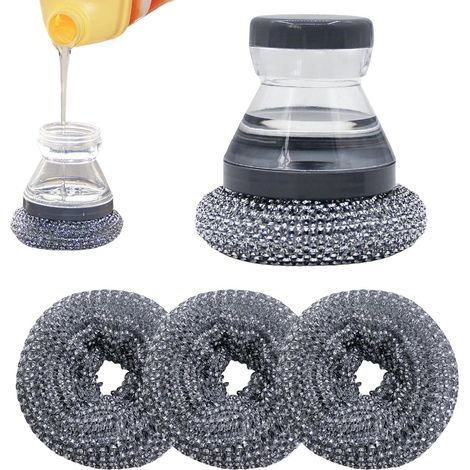 Brosse Paume Distributrice De Savon Intensif avec Têtes De Rechange Brosse Distributrice De Savon À Récurer Puissante Pour Cuisiniers Maison Seniors Casseroles Poêles BBQ Gril Bols (1/5)