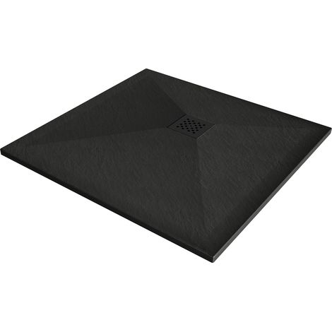 Mexen Stone+ plato de ducha cuadrado de compuesto 70 x 70 cm, negro, tapa negra - 44707070-B (1/5)