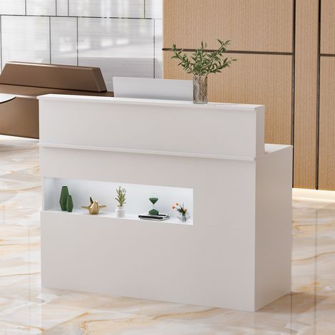 Empfangstheke mit LED an der Rezeption Abschließbare Schubladen und Schränke an der Rezeption Klinik,Salon, Lobby Weiß 120cm x 50cm x99.5cm (1/5)