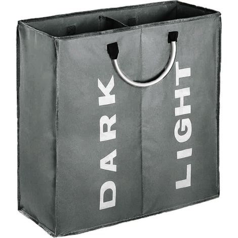 BRAVIX Double Grand Panier À Linge Avec Poignées, 53X23 × 53Cm Panier À Linge Sale Pliable Pour Le Stockage De Lavage---Gris Foncé (1/5)