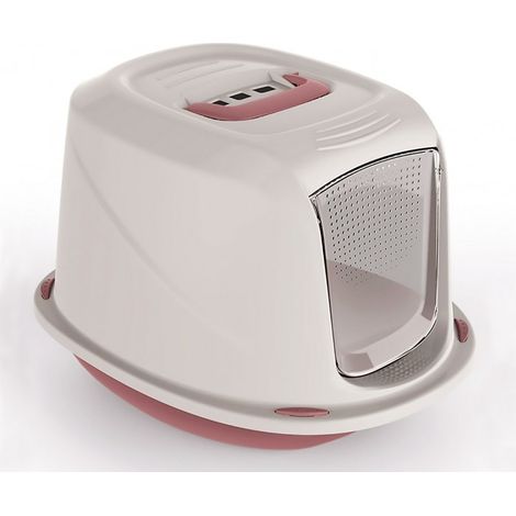 10586 Maison de toilette pour chats GALAXY 45x36x31,5cm avec palier anti-poils Couleur: Rose