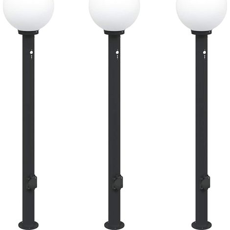 Lampioni a paletto con sensore e presa 3 pz 120 cm neri IP44 vidaXL