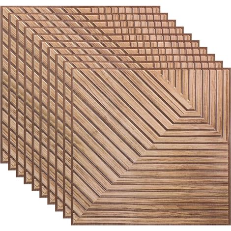 Lot de 10 panneaux 3D - 30 x 30 cm - Panneaux muraux en plastique PVC - Aspect bois - Pour chambre de jeu, mur, plafond - 1 m² (grain de bois jaune) (1/5)