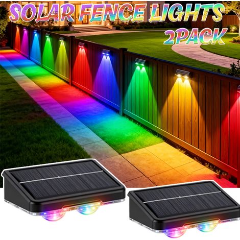 Lot de 2 lampes solaires pour clôture - Lampes solaires paysagères RGB à couleurs changeantes, adaptées aux piscines et aux clôtures (1/5)