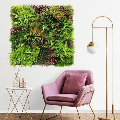 Mur Vegetal Artificiel Interieur - Décoration de Feuilles Fausse pour Jardin, Mariage, Salon, 50×50cm, Tapis Feuilles Décoratif M (1/5)