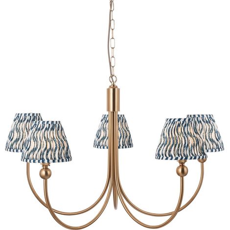 Endon Santiago Suspension en laiton vieilli brossé avec abat-jour ondulé en tissu bleu marine 16 cm 5 x B22