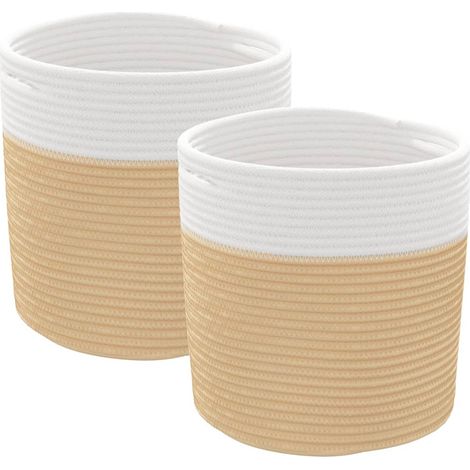 Paniers de rangement 2 pcs beige et blanc Ø28x28 cm coton