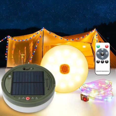 Guirlande lumineuse de camping 10 m, 100RGB LEDS , étanche, portable, rechargeable, avec lampe de poche pour le camping, les urgences, la décoration