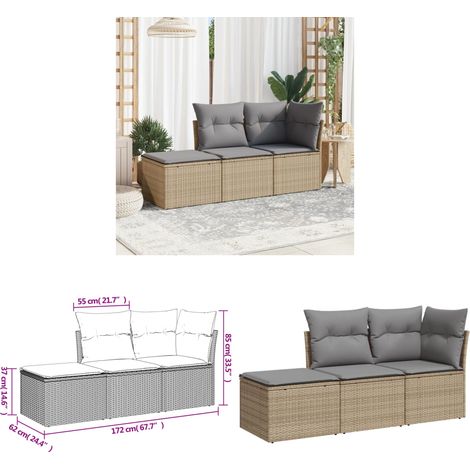 Salon de jardin avec coussins 3 pcs beige résine tressée - Ensemble Salon De Jardin - Mobilier De Jardin - Canapé Extérieur - Chaise Lounge - Pouf Pliable - Home & Living (1/3)