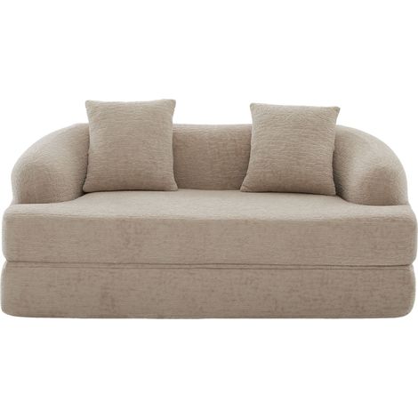 Sofá cama plegable 2 plazas en chenilla color caqui, con 2 cojines, 157 x 84 x 65 cm (1/5)