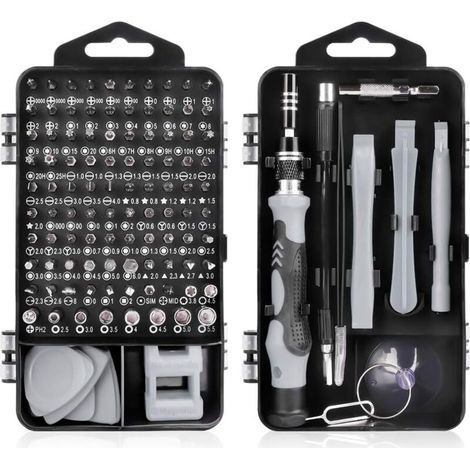 115 en 1 Tournevis Precision Kit Tools, Portable Kit Tournevis de Précision Magnétique Tournevis Outils de Réparation Pour Ordinateur/Laptop/iPhone/Lunettes/Montre/Smartphone (Gris) (1/4)