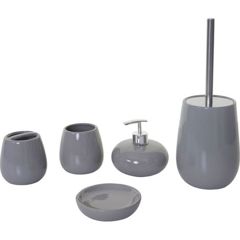 Set 5 accessori bagno in ceramica per bagno grigio 040003581