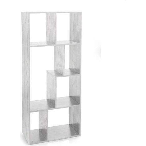 Librería a día 63 x 24 x 150 cm en blanco madera, diseño moderno y asimétrico