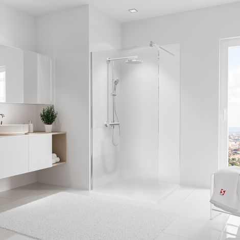 Panneau mural Blanc brillant, revêtement pour douche et salle de bain, DécoDesign SOFTTOUCH, Schulte, 100 x 210 cm