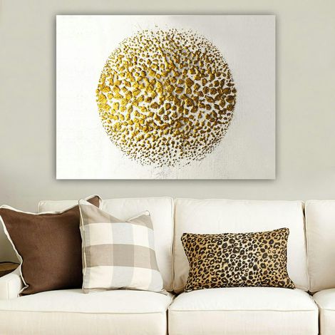 Tableau abstrait blanc et or – sphère texturée (1/4)