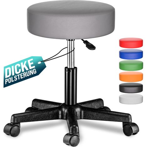 CASARIA® Rollhocker Höhenverstellbar 10cm Polsterung 46-60cm Sitzhöhe 360° drehbar Ø35cm rund Rollen Bürohocker Drehhocker Arbeitshocker Hocker Grau