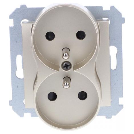 Simon 54 Nature Enchufe doble con/sin 16A 250V con obturadores dorados DGZ2MZN.01/44