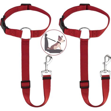 Lot de 2 Ceinture pour Chien pour Le Siège Arrière Universel, Réglable et Durable Harnais Voiture Chien Chat avec Mousqueton, Dog Seat Belt Ceinture Securite Chien pour Voiture, Rouge (1/5)