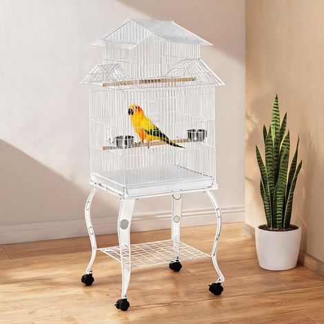 Cage pour oiseaux branco en aço e Madeira 50 x 49 x 137 cm (1/5)