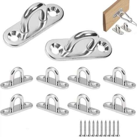 10 ganchos de techo en forma de U, gancho de acero inoxidable, puente de acero inoxidable, base de 15 x 45 mm, placas de ojo de montaje en pared para asegurar cables en barcos, esterillas de yoga, lám (1/4)