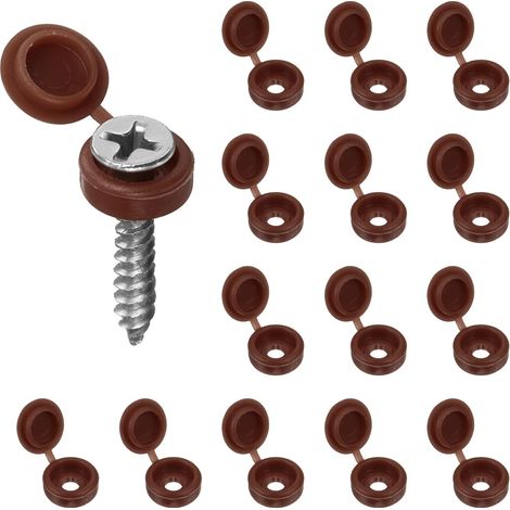 200pcs Coques À Vis À Charnière en Plastique 3.1mm / 0.12" Coques À Vis pour Volet Roulant Couvercles À Rondelle À Clip pour Fenêtres Balustrades Extérieures Meubles, Brun Foncé (1/5)
