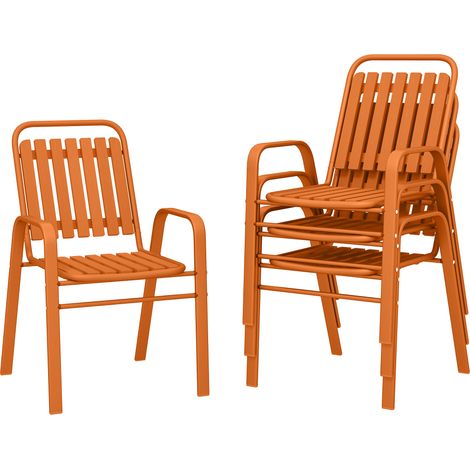 Outsunny Set 4 Sedie da Giardino Impilabili con Braccioli Arancione