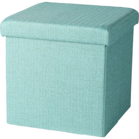 Pouf de rangement pliable aspect lin "Kube" - Bleu - 37,5 x 37,5 x H 37,5 cm - Livraison gratuite