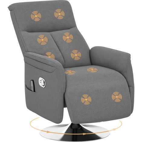 Fauteuil relax massant dossier et repose-pieds réglable 68.5x77x117cm gris fauteuil de relaxation inclinable pivotant (1/5)