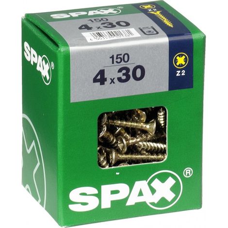 Juego de 150 tornillos de acero con cabeza avellanada pozidriv SPAX, Diam.4 mm x L.30 mm SPAX