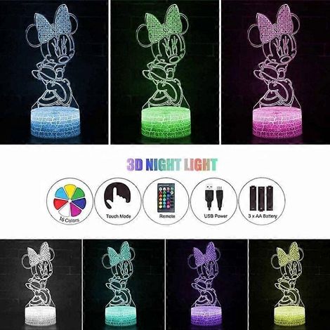 Veilleuse illusion Minnie Mouse 3D LED tactile, cadeau d'anniversaire ou de Noël pour enfants [Classe énergétique A+++] - RAPANDA (1/4)